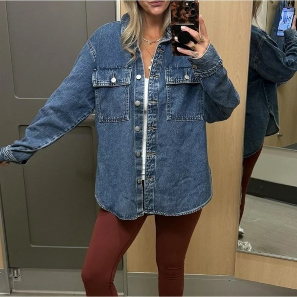Parke x Target Women's M Medium LS Denim Shacket Med Wash Shirt Jean Jacket - Picture 7 of 11